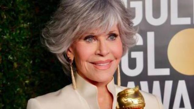 <p>Jane Fonda with her Cecil B. DeMille Award at the Golden Globes</p>