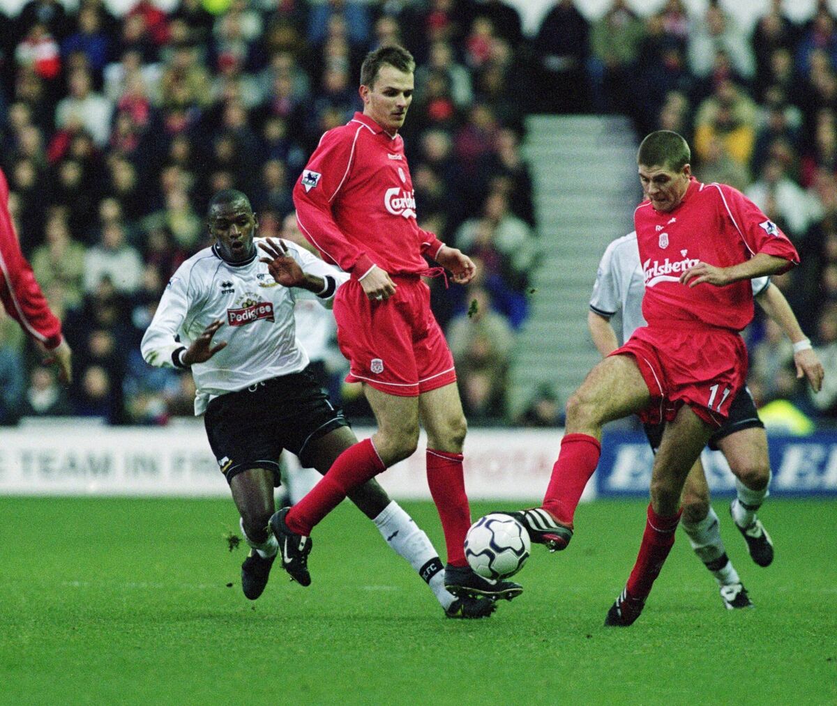 WATCHFUL BRIEF: Hamann with former teammate Steven Gerrard. Hamann says he would talk to Gerrard a lot during game. Pic: Mike Finn-Kelcey /Allsport