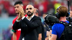 <p>BOOBY-PRIZE: Morocco manager Walid Regragui applauds the fans at the end of the FIFA World Cup Semi-Final match at the Al Bayt Stadium in Al Khor, Qatar. Pic: PA</p>