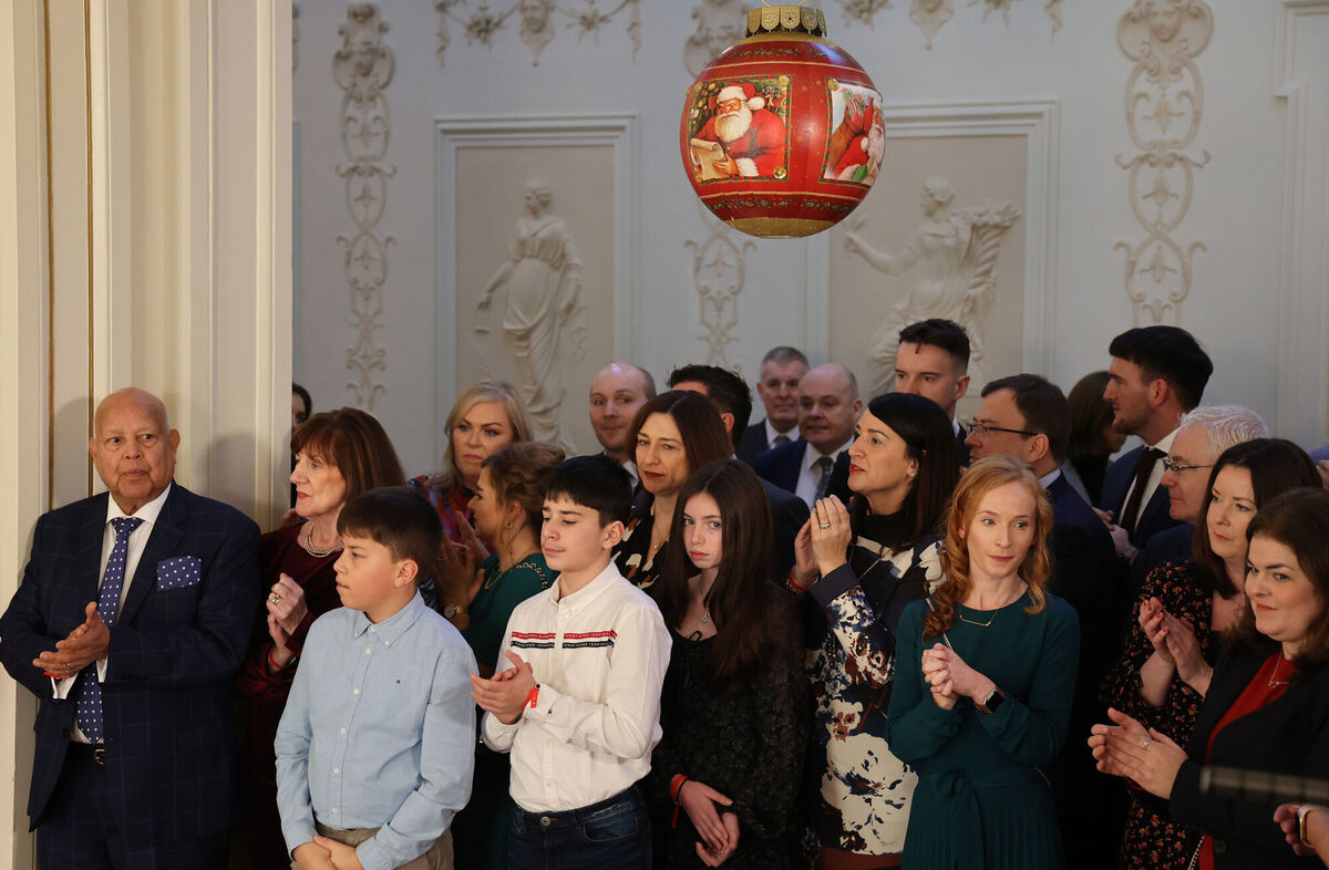 Friends and family of newly elected Taoiseach Leo Varadkar watch him receive his seal of office from President Michael D Higgins at Aras an Uachtarain. Picture: Nick Bradshaw/PA Wire Friends and family of newly elected Taoiseach Leo Varadkar watch him receive his seal of office from President Michael D Higgins at Aras an Uachtarain. Picture: Nick Bradshaw/PA Wire