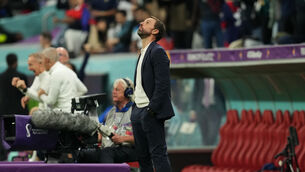 <p>Gareth Southgate reacts at the final whistle of England’s defeat by France (Martin Rickett/PA)</p>