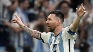 <p>Argentina's Lionel Messi celebrates after scoring his side's third goal in Sunday's dramatic decider.</p>