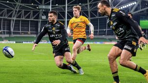 <p>DULIN DELIGHT: La Rochelle full back Brice Dulin gets the grounding in the corner for the visitor's first try. Pic: Dan Sheridan, Inpho</p>
