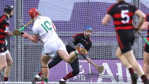 <p>STUNNING STOP: Ballyhale Shamrocks' Adrian Mullen sees his shot saved by Stephen O'Keefe of Ballygunner. Pic: INPHO/Tom Maher</p>