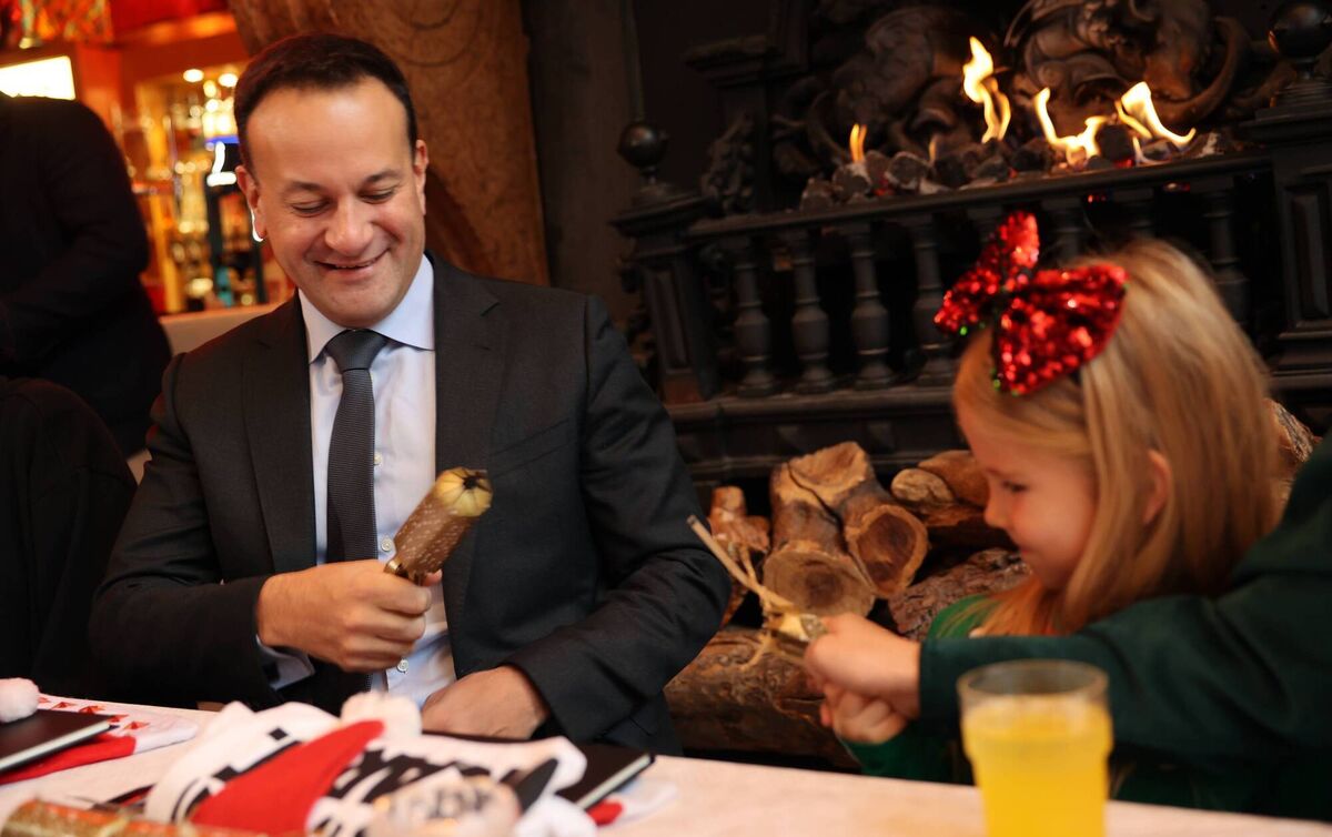 During his first full day in his new term as Taoiseach, Leo Varadkar met families displaced by the war in Ukraine at a Christmas lunch in Vicar Street, Dublin. Picture: GIS Press Office