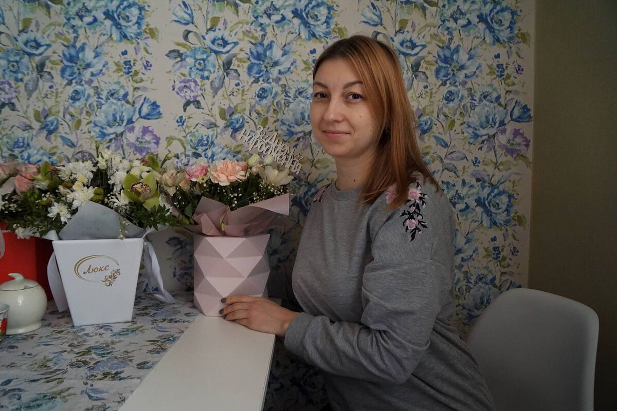 Daryna Fedorenko with the flowers she received for her 35th birthday. Picture: Hannah McCarthy