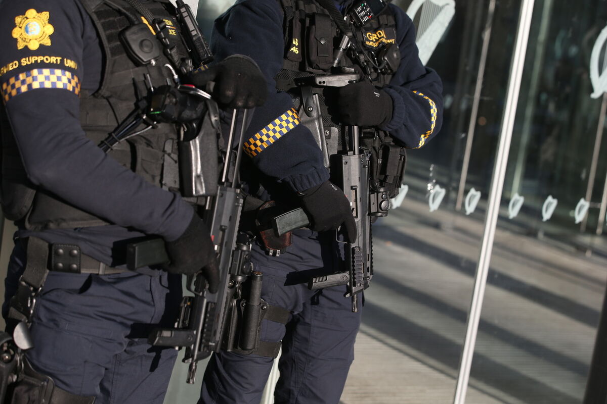  The heavy security presence at the trial of Gerry Hutch. File picture: Collins Courts