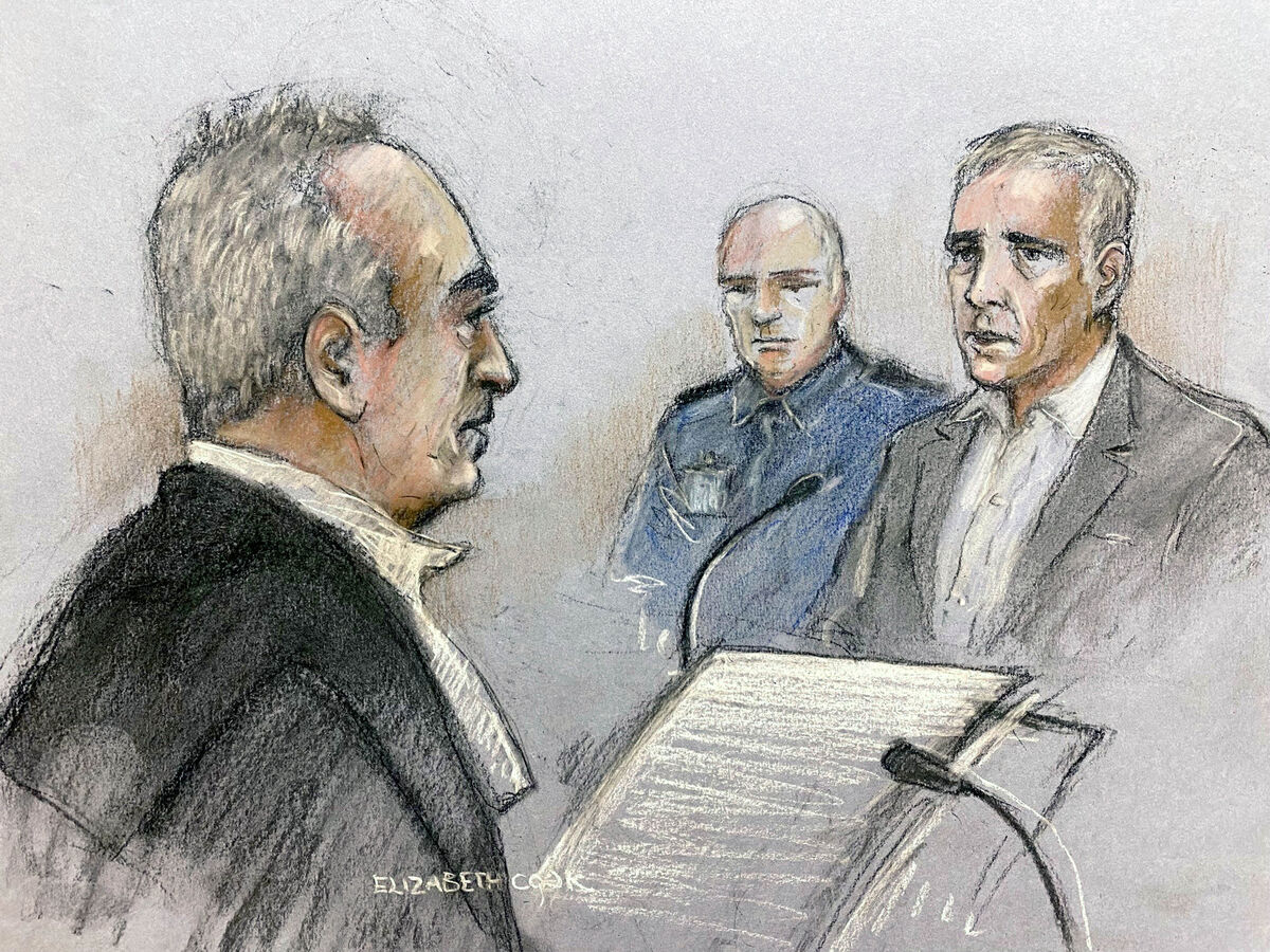 Former Sinn Féin councillor Jonathan Dowdall being cross-examined by Gerry Hutch's defence barrister, Brendan Grehan who asked Dowdall to explain to the court parts of what was said in the secret recorded conversations. Picture: Elizabeth Cook/PA