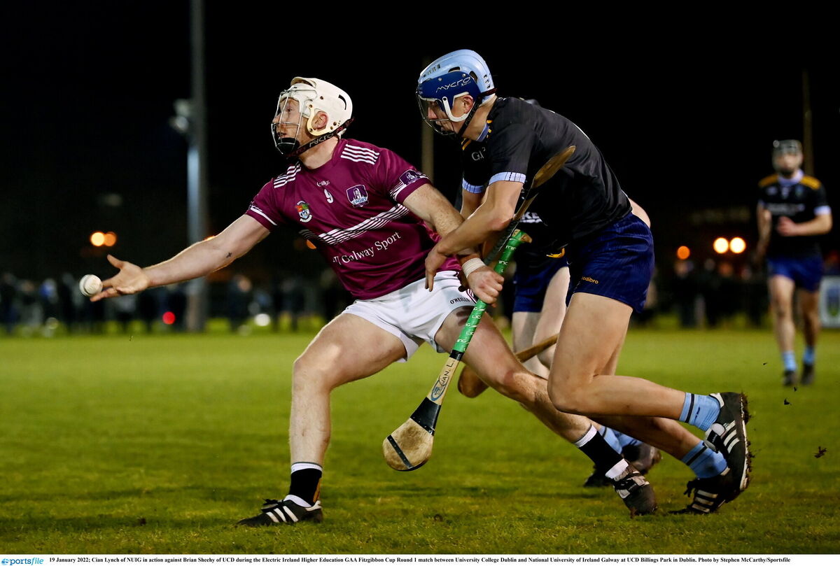 COLLEGE DUTY: Cian Lynch of NUIG in action against Brian Sheehy of UCD. Pic: Stephen McCarthy/Sportsfile