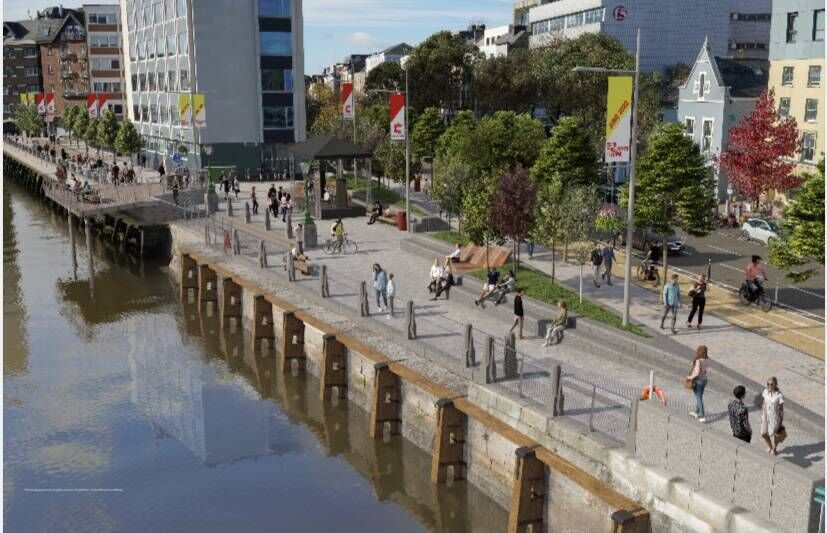 A computer-generated image of the proposed plaza at the Parnell Plaza end of South Mall in Cork. 