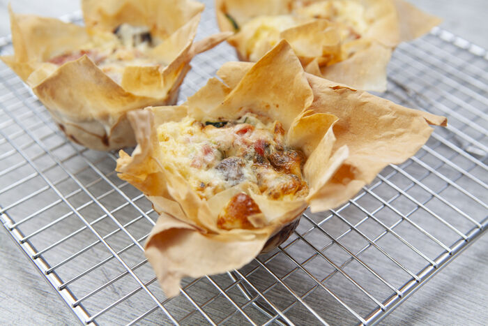 Ham and cheese filo parcels