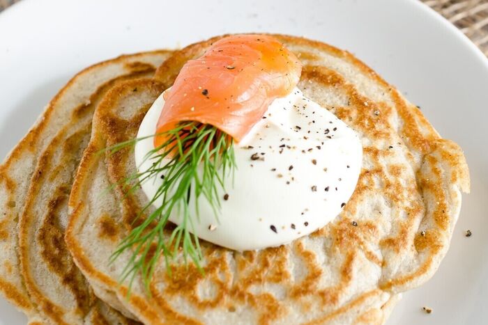 Smoked salmon pancakes