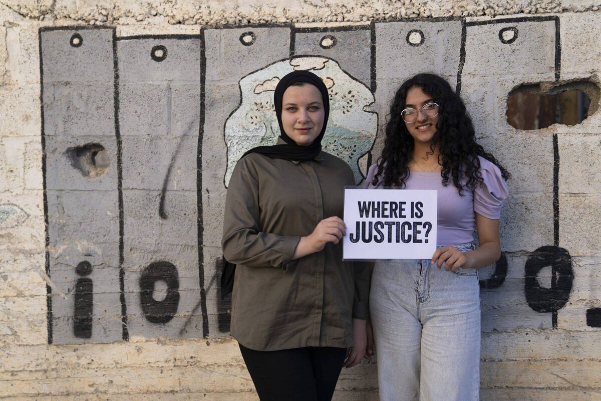 Lujain (L) and Abrar (R) in Aida Camp. Picture: Ahmad Alami Lujain (L) and Abrar (R) in Aida Camp. Picture: Ahmad Alami