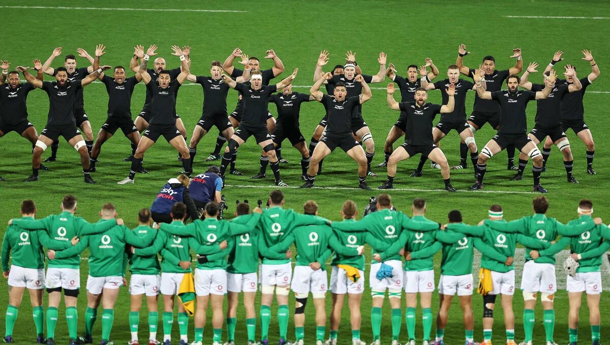 CHALLENGE ACCEPTED: New Zealand perform the haka in front of Irish players before the third test in Wellington. Picture: INPHO/Photosport/Grant Down