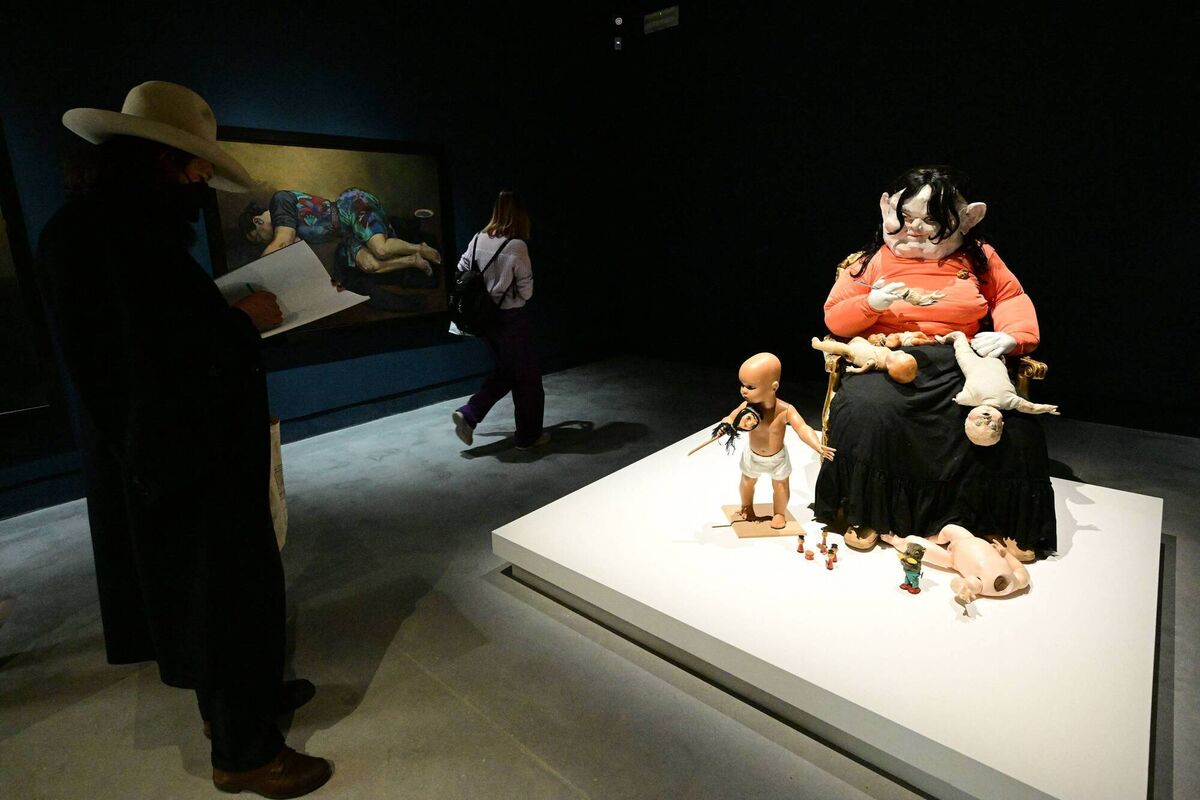 A visitor views Gluttony, 2019, by Portuguese artist Paula Rego, at the Venice Art Biennale. A visitor views Gluttony, 2019, by Portuguese artist Paula Rego, at the Venice Art Biennale.
