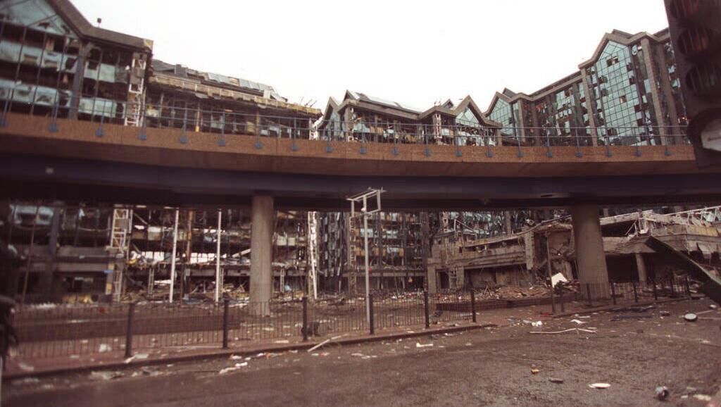The office buildings in London's Docklands, damaged the IRA bomb blast in 1996. Picture: David Giles/PA