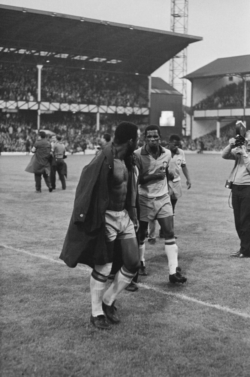 DOWN BUT NOT OUT: Pele, kicked out of the game, after Brazil's 3-1 loss to Portugal at Goodison Park in the 1966 World Cup. 
