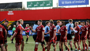 <p>BATTLE: Players from both teams shake hands after the game. Pic: ©INPHO/Tom Maher</p>