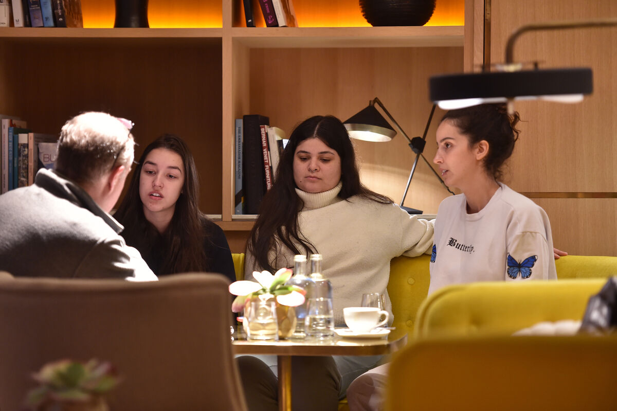 'Irish Examiner' senior reporter Eoin English speaking with family members and friends of Bruna Fonseca — Maria Fonseca, Julina Souza, and Marcela Fonseca. Picture: Dan Linehan 'Irish Examiner' senior reporter Eoin English speaking with family members and friends of Bruna Fonseca — Maria Fonseca, Julina Souza, and Marcela Fonseca. Picture: Dan Linehan
