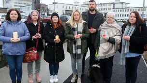 <p>Patient advocates from Tipp, Clare, and Limerick — Trisha Delaney, Louise Ryan, Tanya McMahon, Damien O'Donoghue, Maire McMahon, Melanie Cleary, and Noreen McMahon — at the recent candlelit vigil at University Hospital Limerick.  Picture: Brendan Gleeson</p>
