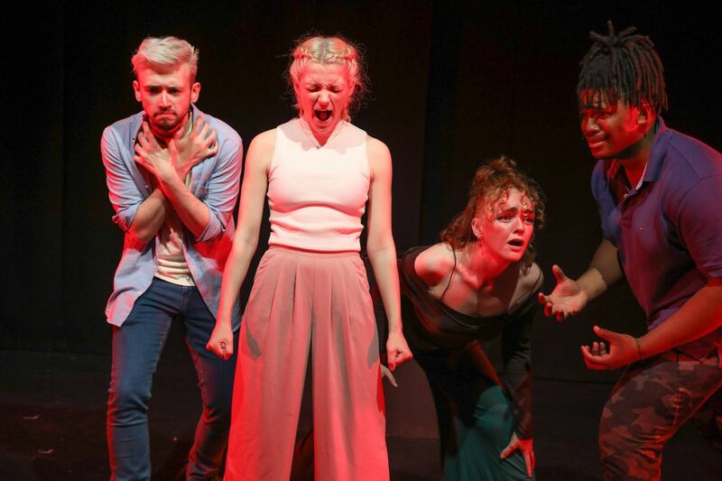Gavin Friel, Megan-Jane Devlin Larsen, Ailish McDonagh, and Ikenna Anyabuike in 'The Kinds of Sex You Might Have at College', a play touring college campuses which deals with many aspects of sexuality. Gavin Friel, Megan-Jane Devlin Larsen, Ailish McDonagh, and Ikenna Anyabuike in 'The Kinds of Sex You Might Have at College', a play touring college campuses which deals with many aspects of sexuality.