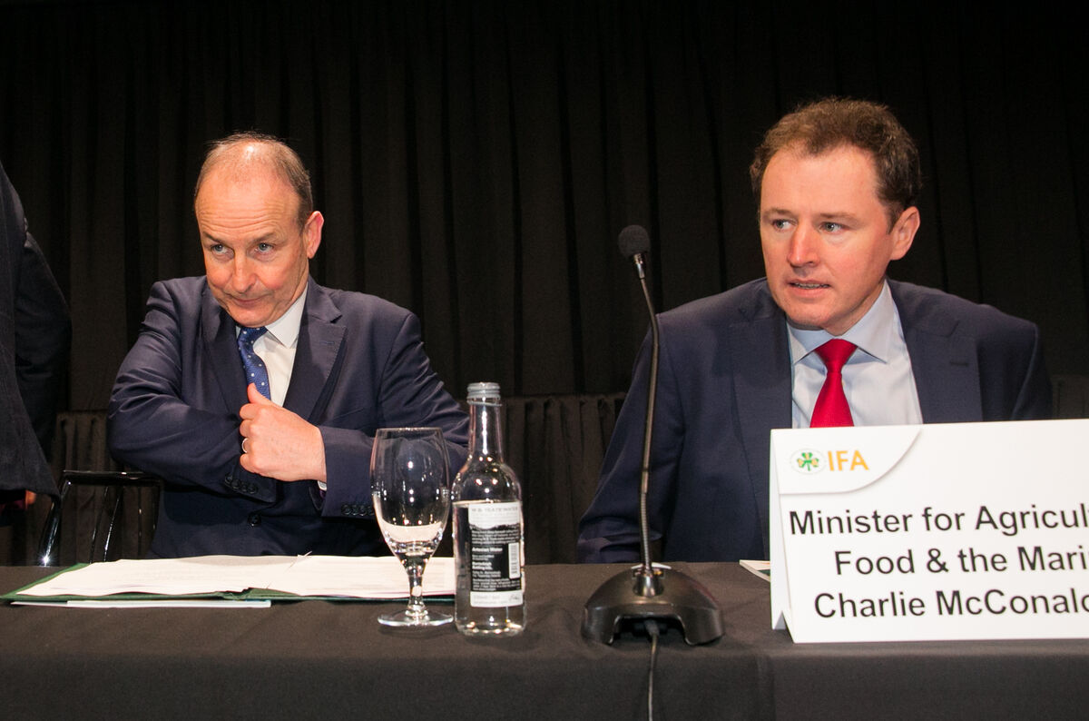 Charlie McConalogue (right): Micheál Martin 'has done a tremendous job as Taoiseach and as leader of Fianna Fáil. He will, in my view, and I expect him to lead us into the next election. I fully want him to'. Picture: Gareth Chaney/Collins