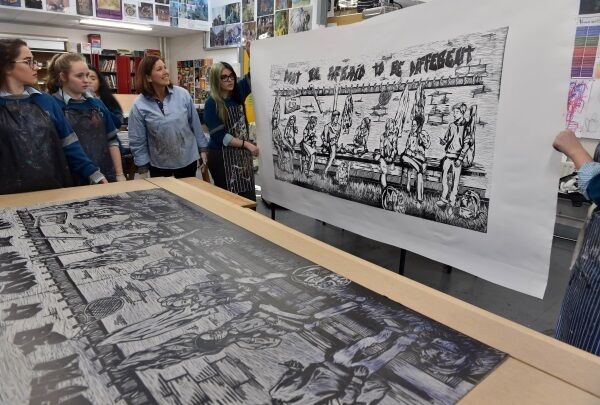 Transition-year students from Coláiste Choilm and Gaelcholáiste Choilm with their art work. They worked with art teacher Mary O’Mahony and contemporary artist Fiona Kelly.