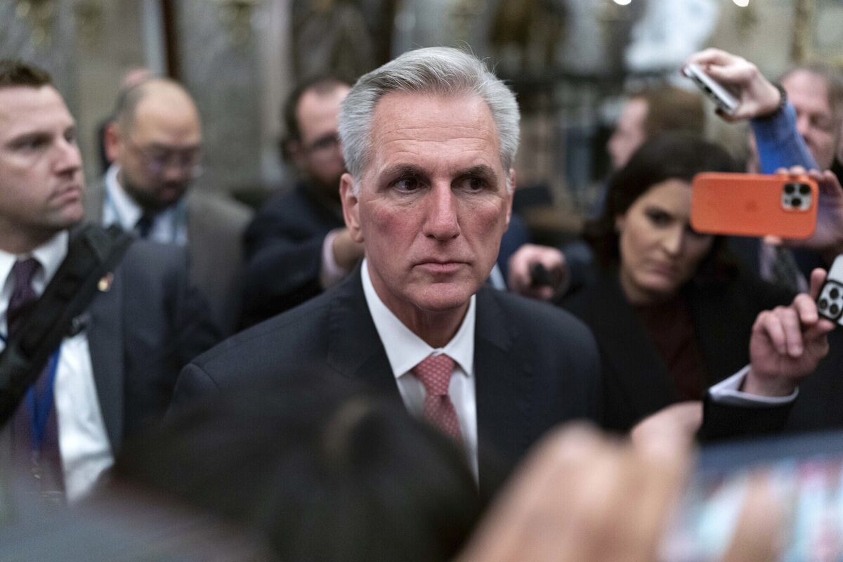 Rep. Kevin McCarthy talks to reporters as he leaves the House floor after the House voted to adjourn for the evening as the House met for a third day to try and elect a speaker and convene the 118th Congress on Capitol Hill in Washington, Thursday, Jan. 5, 2023. (AP Photo/Jose Luis Magana)