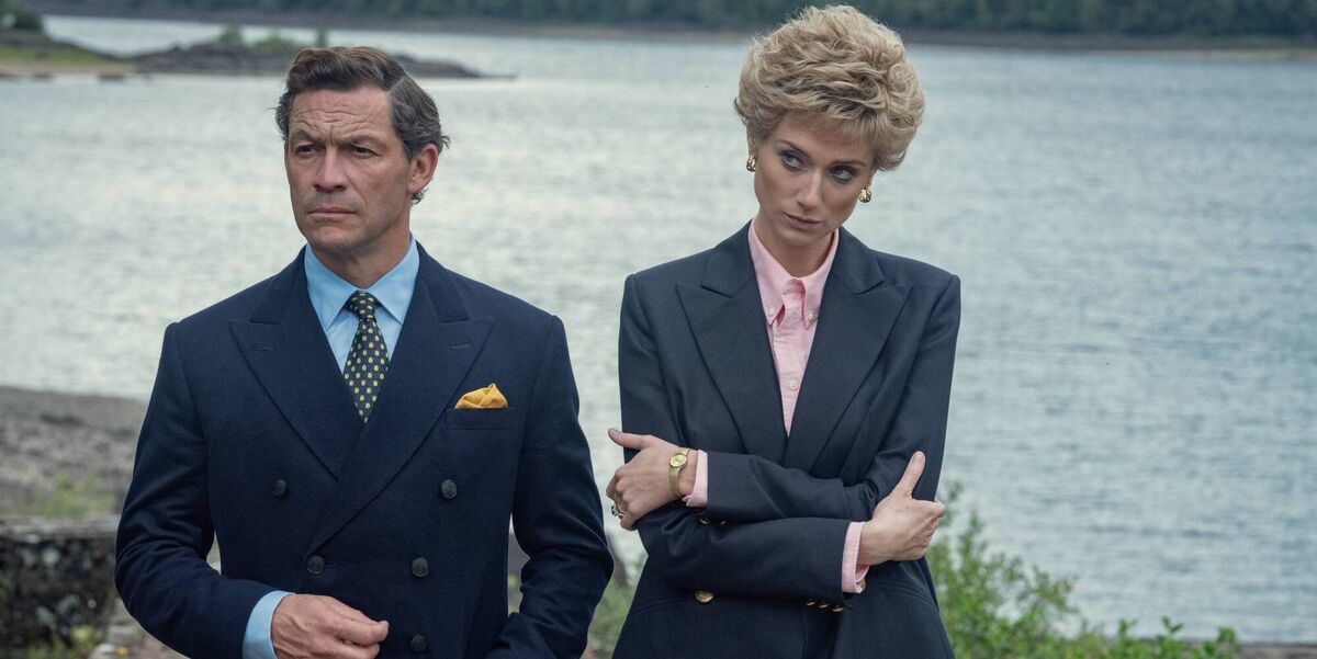 Dominic West as Prince Charles, Elizabeth Debicki as Diana in The Crown