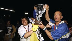 <p>LONDON PRIDE: Chelsea player/manager Gianluca Vialli and Gianfranco Zola show off the European Cup Winners Cup after defeating VfB Stuttgart in the May 1998 final at the Rasunda Stadium, Stockholm. Chelsea won the match 1-0. Pic: Ross Kinnaird/Allsport</p>