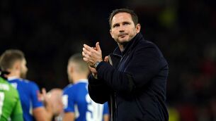 <p>CHELSEA LINKS: Everton manager Frank Lampard applauds the fans at full time after the Emirates FA Cup third round match at Old Trafford, Manchester. Pic: Martin Rickett/PA Wire.</p>