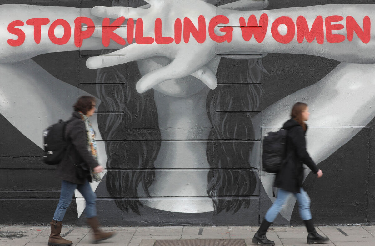Pictured is a mural on Chancery Street in Dublin, featuring the words "Stop Killing Women". Created by for Women's Aid by the artist Emmalene Blake, it follows a series of violent killings of women, including Ashling Murphy and Bruna Fonseca. Photograph: Leah Farrell / RollingNews.ie