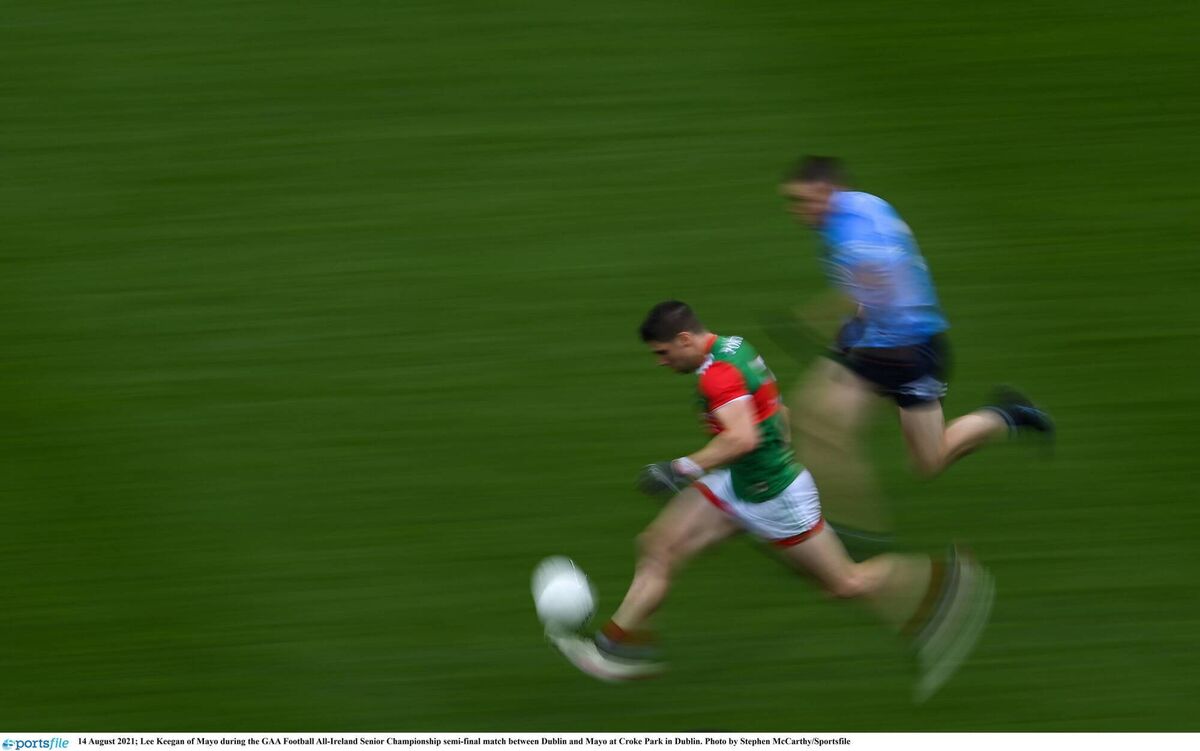14 August 2021; Lee Keegan of Mayo during the GAA Football All-Ireland Senior Championship semi-final match between Dublin and Mayo at Croke Park in Dublin. Photo by Stephen McCarthy/Sportsfile