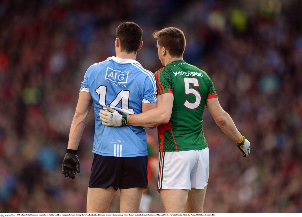 1 October 2016; Diarmuid Connolly of Dublin and Lee Keegan of Mayo during the GAA Football All-Ireland Senior Championship Final Replay match between Dublin and Mayo at Croke Park in Dublin. Photo by Piaras Ó Mídheach/Sportsfile