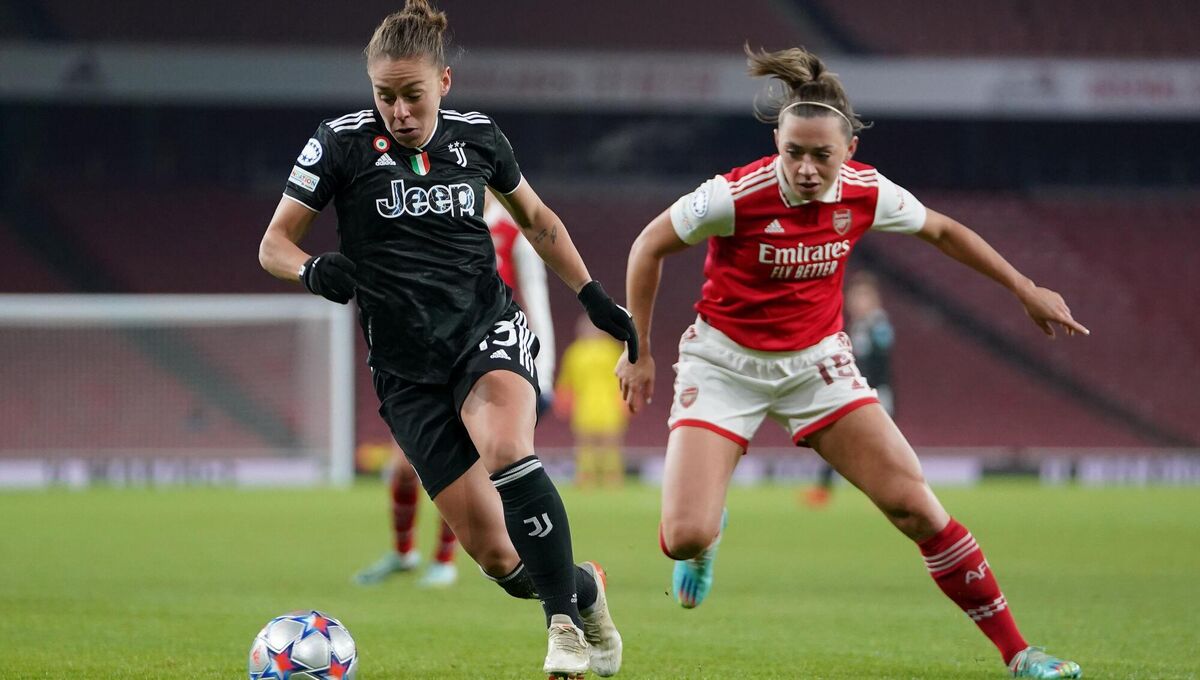 EUROPEAN ADVENTURE: Arsenal's Katie McCabe in action against Juventus in the Champions League. Pic: Zac Goodwin/PA Wire