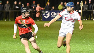 <p class="contextmenu internal_Caption">UCC’s Conor Cahalane looks to shoot as Cork’s Colin Walsh closes in, during their Canon O’Brien Cup clash at the Mardyke. Picture: David Keane.</p>