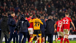 There was a mass brawl between Nottingham Forest and Wolves after the Carabao Cup quarter-final (Tim Goode/PA)
