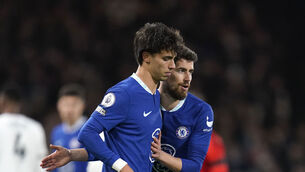 <p>BAD FIRST IMPRESSION: Chelsea's Joao Felix walks off after being shown a red card. Picture: Andrew Matthews/PA Wire.</p>