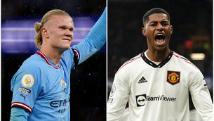 <p>NOISY NEIGHBOURS: Erling Haaland and Marcus Rashford (Tim Goode/David Davies/PA).</p>