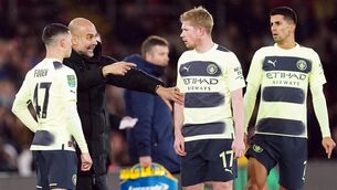 <p>PROVE IT: Pep Guardiola has urged his Manchester City players to prove their title credentials against Manchester United. Picture: David Davies</p>