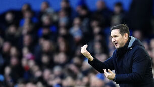 <p>UNDER PRESSURE: Everton's head coach Frank Lampard gives instructions to his players. Picture: AP Photo/Jon Super</p>