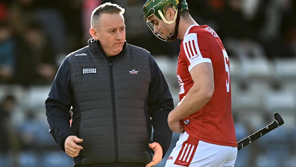 QUIET WORD: Cork manager Pat Ryan speaks to Cathal Cormack. Picture: Eóin Noonan/Sportsfile