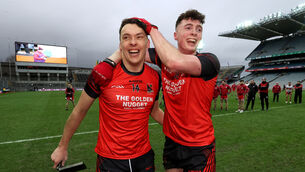 <p>SEASON'S END: Fossa's David Clifford and Emmett O’Shea celebrate after the game. Picture: INPHO/Bryan Keane</p>