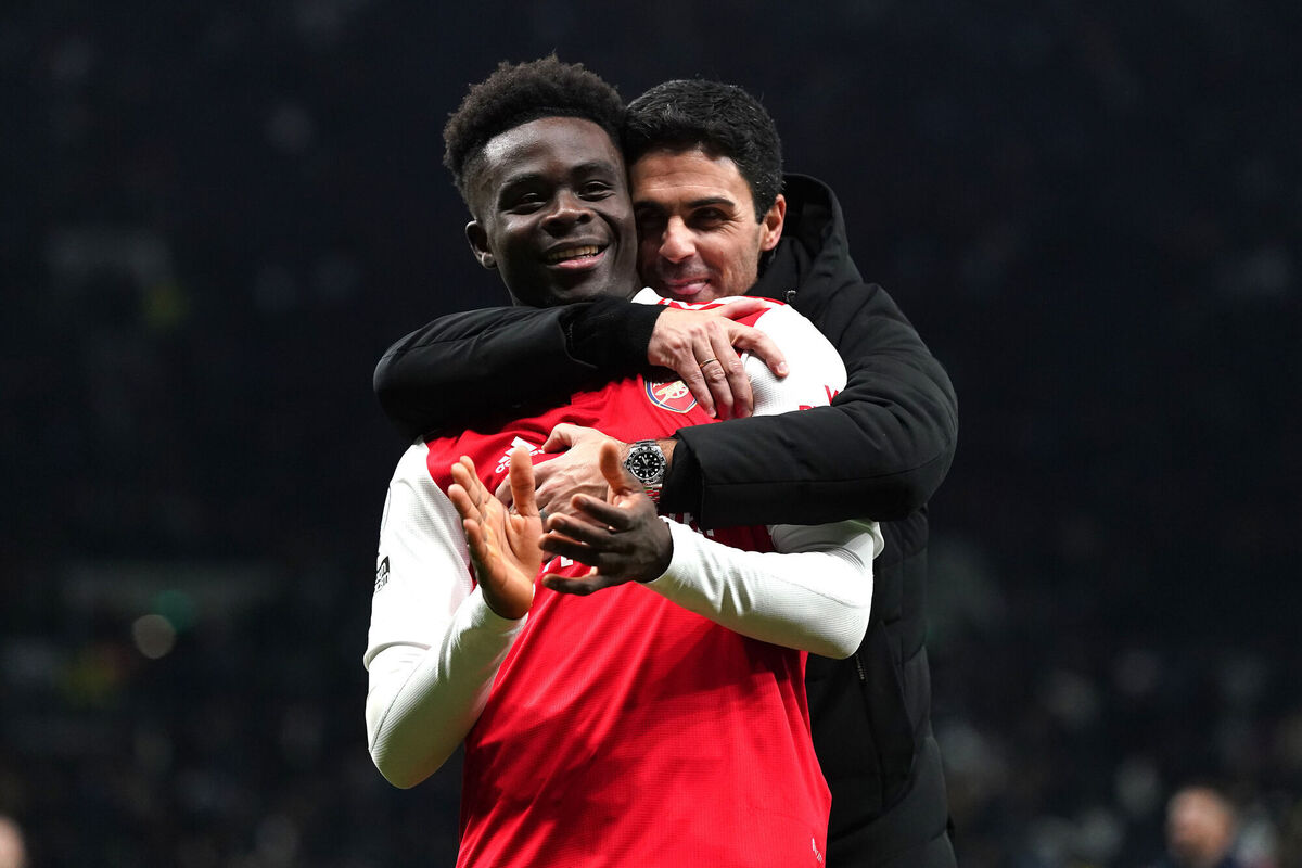 STAR BOY: Arsenal's Bukayo Saka (left) celebrates with manager Mikel Arteta. Pic: Nick Potts/PA Wire.