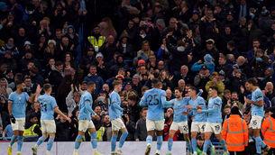 <p>SUMMIT: Manchester City's Phil Foden celebrates.</p>
