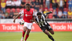 <p>WANTED MAN: Rotherham United's Chiedozie Ogbene (left) and Watford's Kortney Hause battle for the ball. Pic: Isaac Parkin/PA Wire.</p>