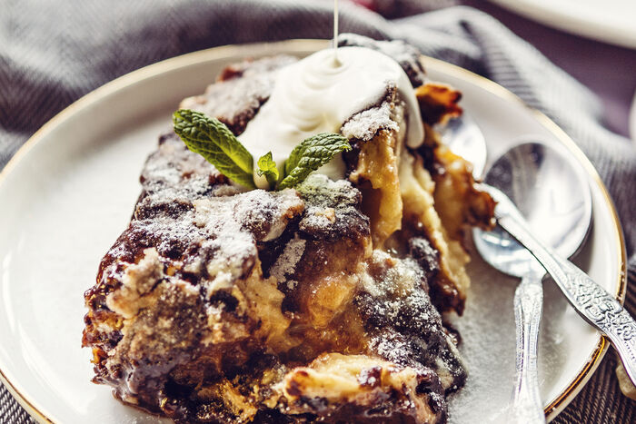 Chocolate banana bread and butter pudding