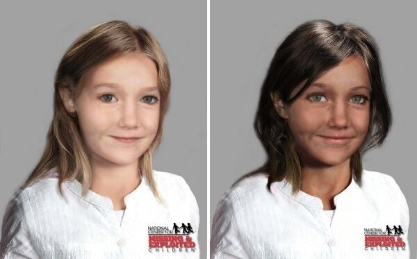 Child Exploitation and Online Protection (Ceop) handout images showing how Madeleine McCann might look now, left, and with dark brown hair and tanned skin.