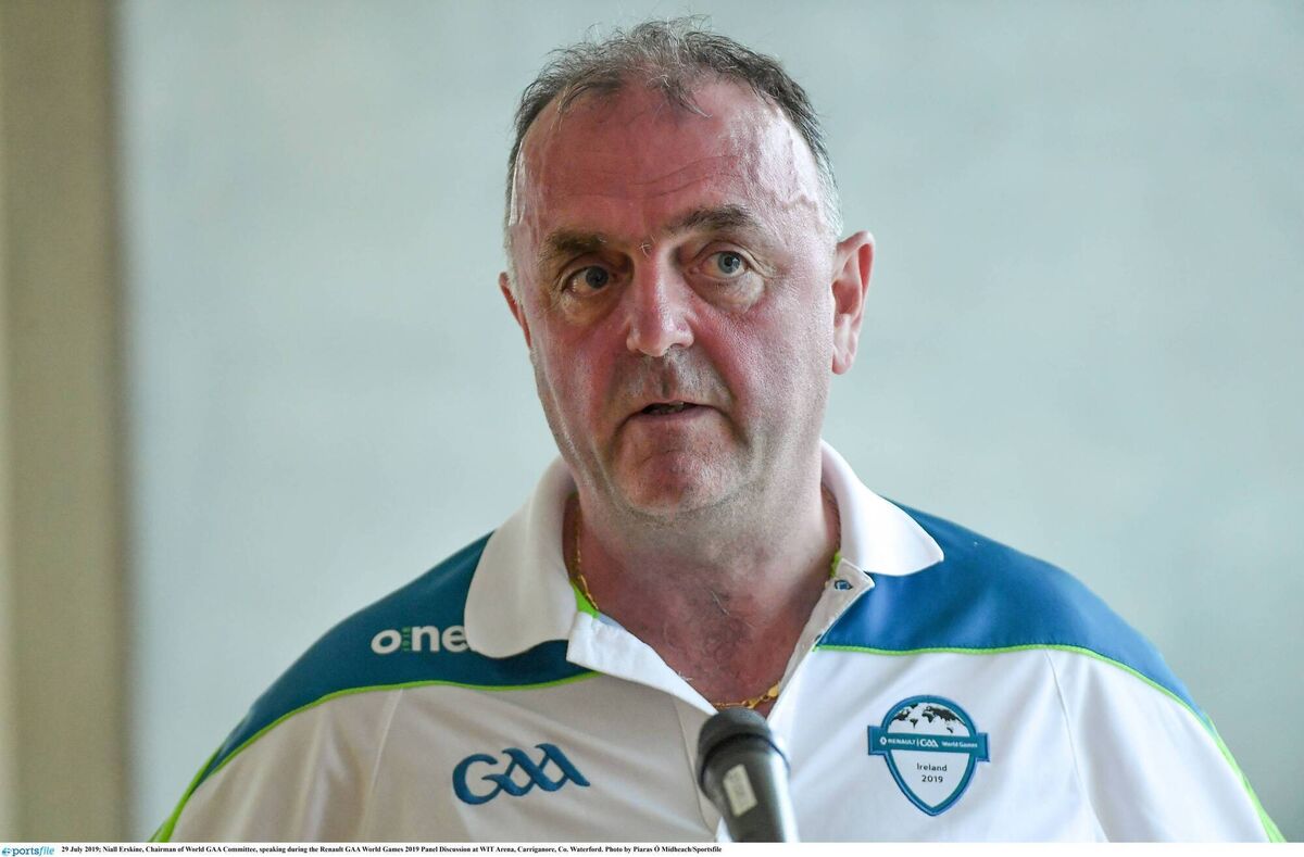 CANDIDATE: Niall Erskine, speaking as Chairman of World GAA Committee in 2019. Pic: Piaras Ó Mídheach/Sportsfile CANDIDATE: Niall Erskine, speaking as Chairman of World GAA Committee in 2019. Pic: Piaras Ó Mídheach/Sportsfile