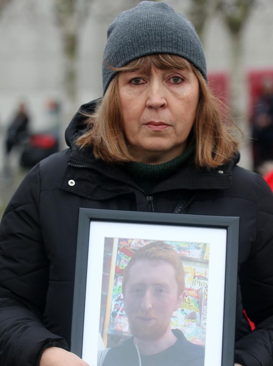 Inga Ammonsen, holding a Picture of her son, Daniel Connors, at today's protest. Picture Brendan Gleeson Inga Ammonsen, holding a Picture of her son, Daniel Connors, at today's protest. Picture Brendan Gleeson